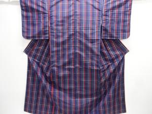 未使用品　格子織り出し米沢紬着物アンサンブル